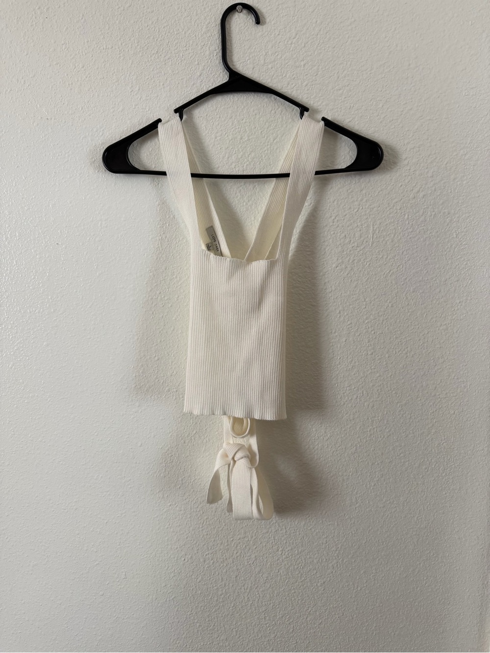 Love Tree Ivory Ribbed Crop Tank with Tie Back